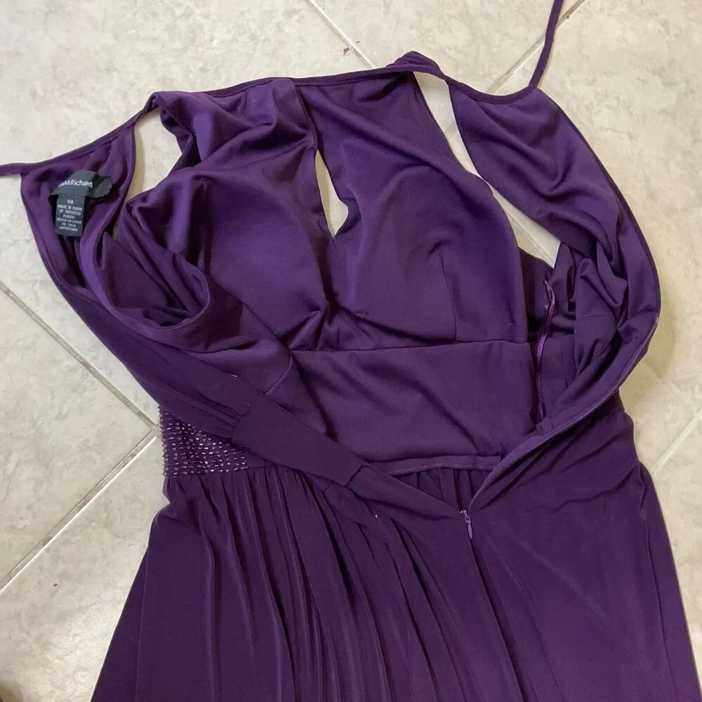 R & M Richards Plus 14 Formal PROM GALA EVENT Purple, empire waist  halter Dress - Picture 15 of 16